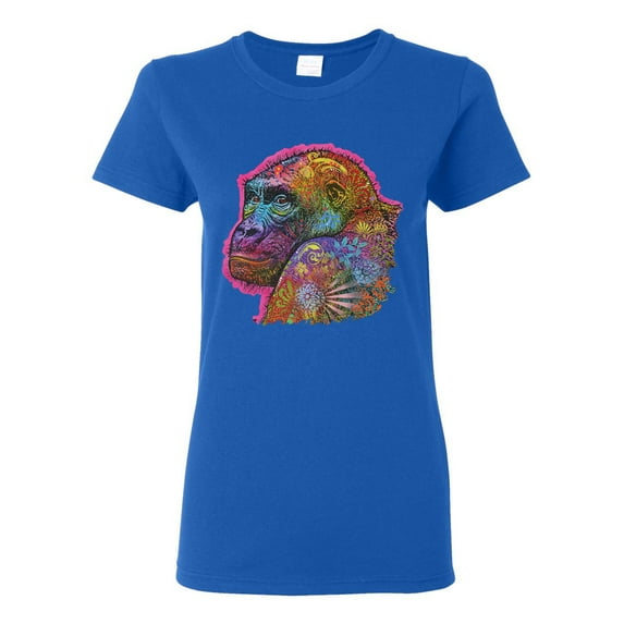 Colorful Neon Gorilla | Dean Russo Art Animal Lover Womens T-Shirt, Royal, Large