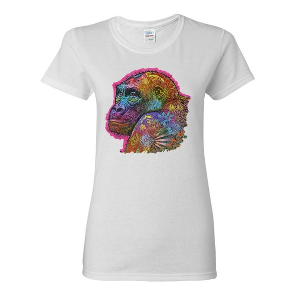 Colorful Neon Gorilla | Dean Russo Art Animal Lover Womens T-Shirt, White, Large