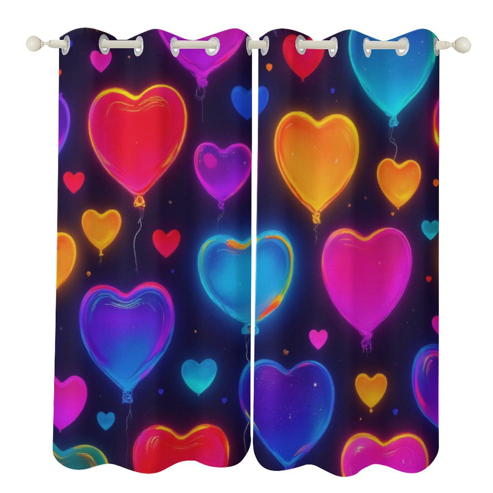 Colorful Neon Heart Balloons Pattern Luxury Window Curtains Blinds for ...