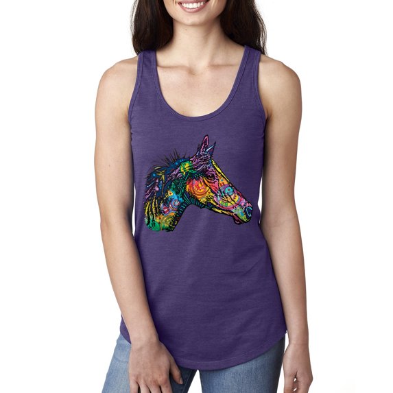 Colorful Neon Horse | Dean Russo Art Animal Lover Ladies Racerback Tank Top, Purple Rush, Small
