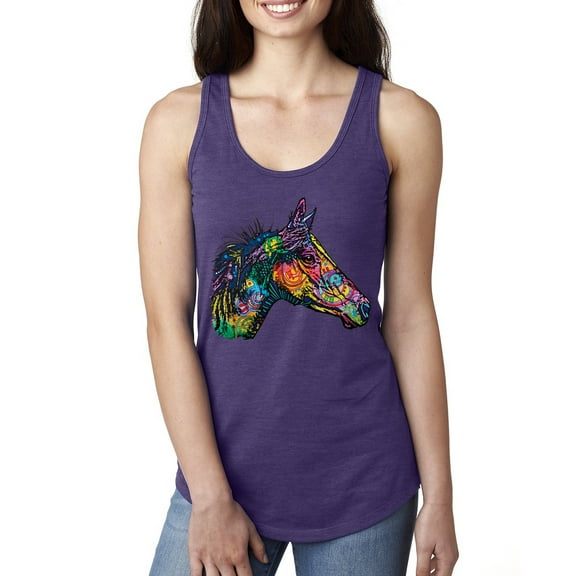 Colorful Neon Horse | Dean Russo Art Animal Lover Ladies Racerback Tank Top, Purple Rush, Small