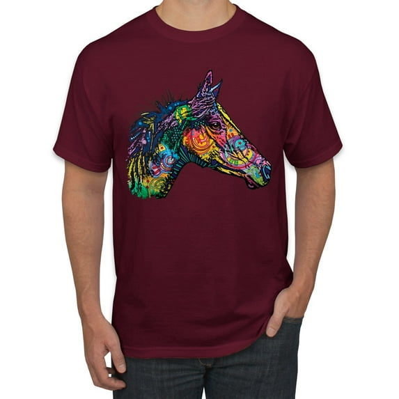 Colorful Neon Horse | Dean Russo Art Animal Lover Men's T-Shirt, Maroon, 4X-Large
