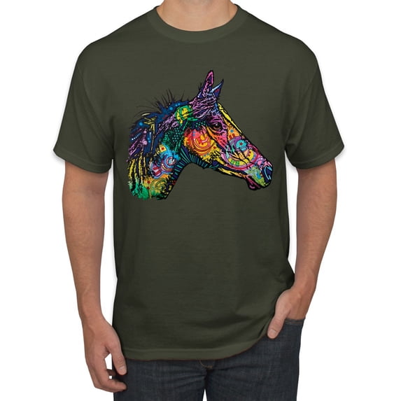 Colorful Neon Horse | Dean Russo Art Animal Lover Men's T-Shirt, Military Green, Small