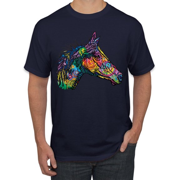 Colorful Neon Horse | Dean Russo Art Animal Lover Men's T-Shirt, Navy, 5X-Large