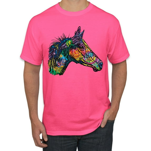 Colorful Neon Horse | Dean Russo Art Animal Lover Men's T-Shirt, Neon Pink, 4X-Large
