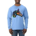 thumbnail image 1 of Colorful Neon Horse | Dean Russo Art Animal Lover Mens Long Sleeve Shirt, Light Blue, X-Large, 1 of 6