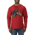 thumbnail image 1 of Colorful Neon Horse | Dean Russo Art Animal Lover Mens Long Sleeve Shirt, Red, Small, 1 of 6
