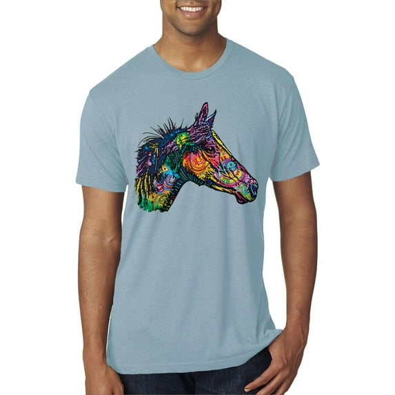 Colorful Neon Horse | Dean Russo Art Animal Lover Mens Premium Tri Blend T-Shirt, Denim, Large