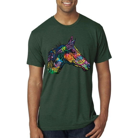 Colorful Neon Horse | Dean Russo Art Animal Lover Mens Premium Tri Blend T-Shirt, Forest Green, Medium