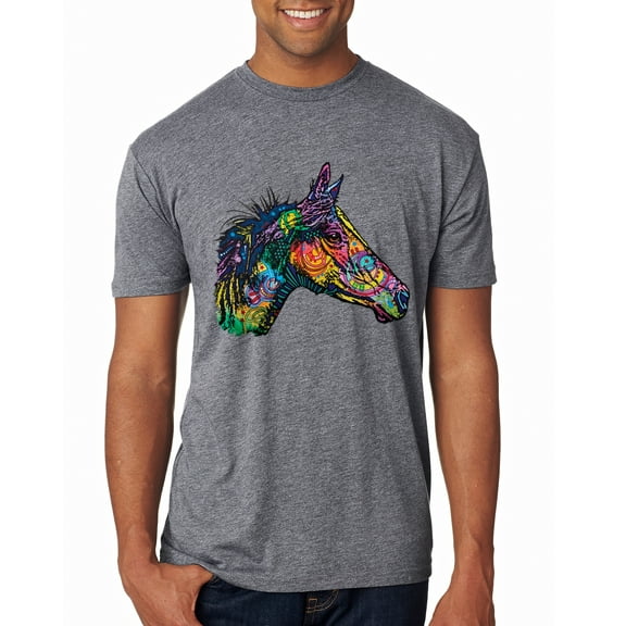Colorful Neon Horse | Dean Russo Art Animal Lover Mens Premium Tri Blend T-Shirt, Premium Heather, Medium