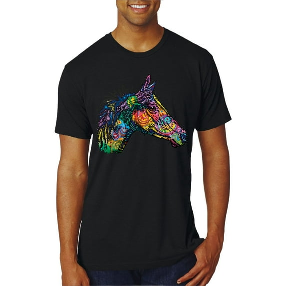 Colorful Neon Horse | Dean Russo Art Animal Lover Mens Premium Tri Blend T-Shirt, True Black, X-Large