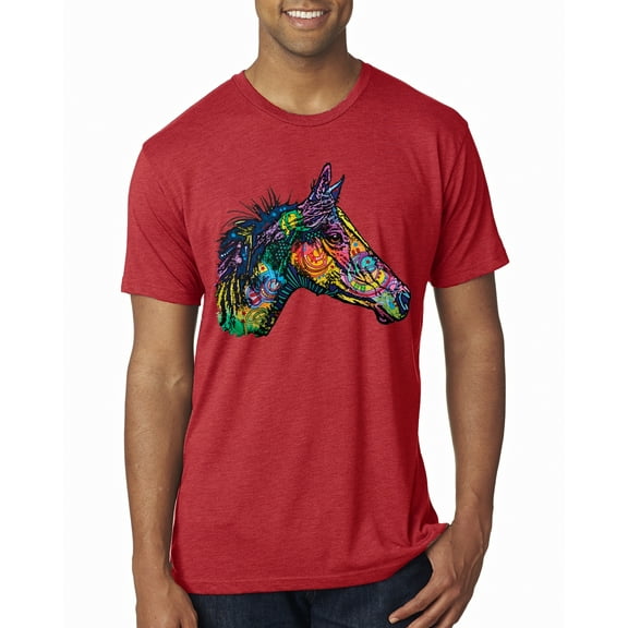 Colorful Neon Horse | Dean Russo Art Animal Lover Mens Premium Tri Blend T-Shirt, Vintage Red, Large