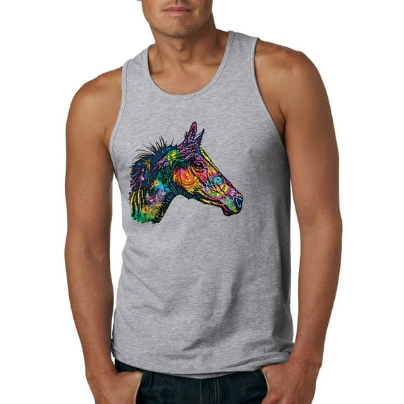 Colorful Neon Horse | Dean Russo Art Animal Lover Mens Tank Top, Heather Grey, XX-Large
