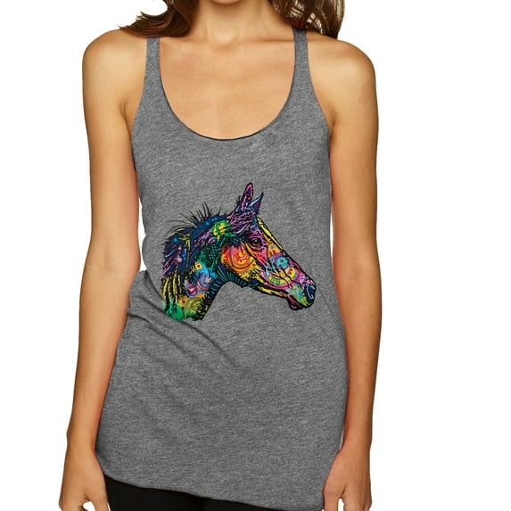 Colorful Neon Horse | Dean Russo Art Animal Lover Tri-Blend Racerback Tank Top, Premium Heather, Large