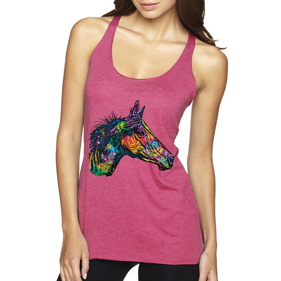 Colorful Neon Horse | Dean Russo Art Animal Lover Tri-Blend Racerback Tank Top, Vintage Pink, Medium