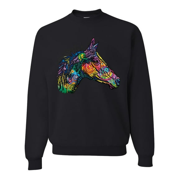 Colorful Neon Horse | Dean Russo Art Animal Lover Unisex Crewneck Sweatshirt, Black, XX-Large