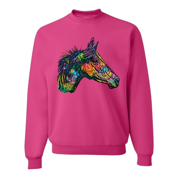 Colorful Neon Horse | Dean Russo Art Animal Lover Unisex Crewneck Sweatshirt, Fuschia, X-Large