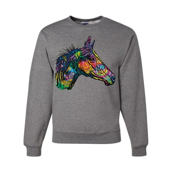 Colorful Neon Horse | Dean Russo Art Animal Lover Unisex Crewneck Sweatshirt, Heather Grey, Large