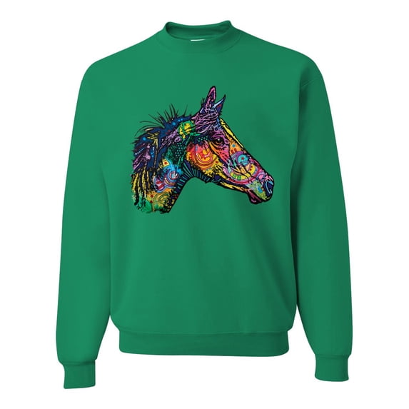Colorful Neon Horse | Dean Russo Art Animal Lover Unisex Crewneck Sweatshirt, Kelly, Large