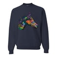 thumbnail image 1 of Colorful Neon Horse | Dean Russo Art Animal Lover Unisex Crewneck Sweatshirt, Navy, XX-Large, 1 of 6