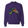 thumbnail image 1 of Colorful Neon Horse | Dean Russo Art Animal Lover Unisex Crewneck Sweatshirt, Purple, Large, 1 of 6