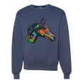 thumbnail image 1 of Colorful Neon Horse | Dean Russo Art Animal Lover Unisex Crewneck Sweatshirt, Vintage Heather Navy, 3X-Large, 1 of 6