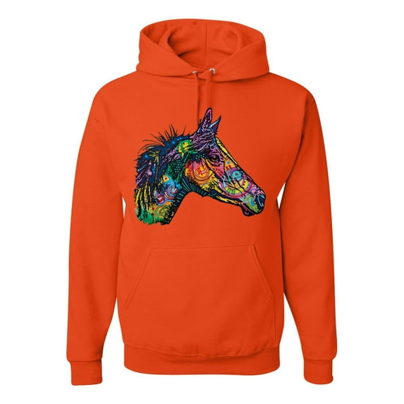 Colorful Neon Horse | Dean Russo Art Animal Lover Unisex Hoodie Sweatshirt, Orange, X-Large