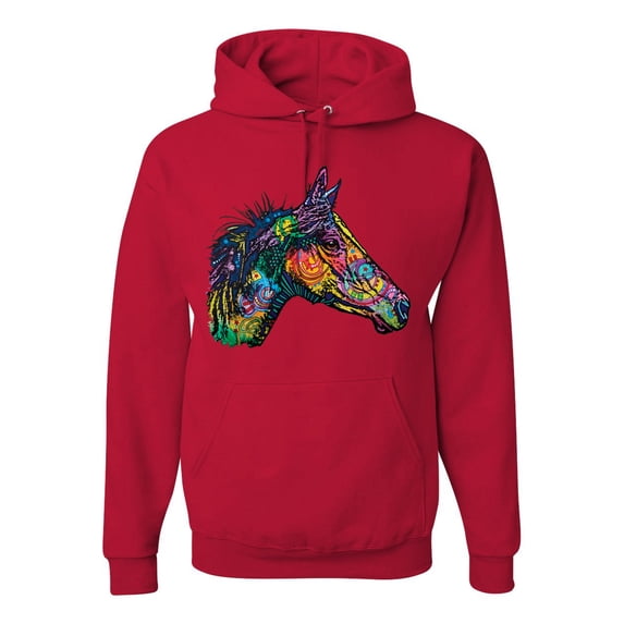 Colorful Neon Horse | Dean Russo Art Animal Lover Unisex Hoodie Sweatshirt, Red, 3X-Large