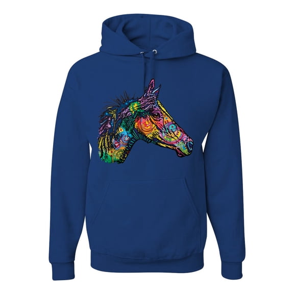 Colorful Neon Horse | Dean Russo Art Animal Lover Unisex Hoodie Sweatshirt, Royal, Large