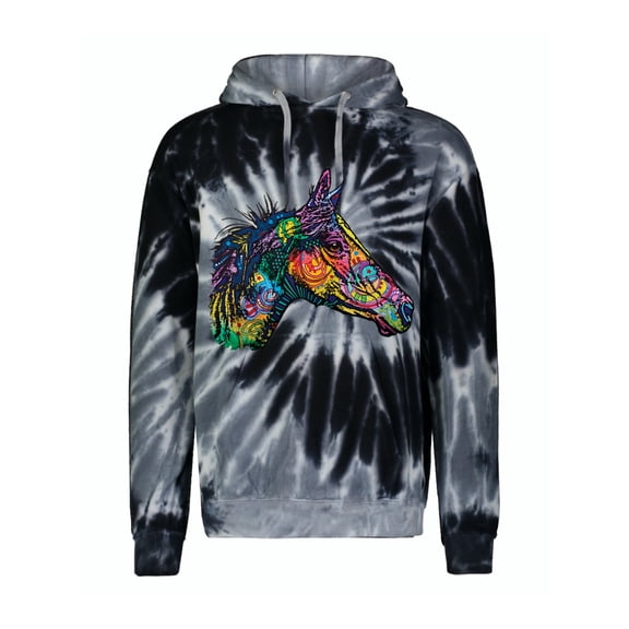 Colorful Neon Horse | Dean Russo Art Animal Lover Unisex Hoodie Sweatshirt, Spiral Black, X-Large