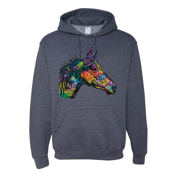 Colorful Neon Horse | Dean Russo Art Animal Lover Unisex Hoodie Sweatshirt, Vintage Heather Navy, Medium