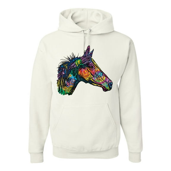 Colorful Neon Horse | Dean Russo Art Animal Lover Unisex Hoodie Sweatshirt, White, Large