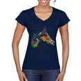 thumbnail image 1 of Colorful Neon Horse | Dean Russo Art Animal Lover Womenâ€™s Standard V-Neck Tee, Navy, XX-Large, 1 of 6