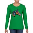 thumbnail image 1 of Colorful Neon Horse | Dean Russo Art Animal Lover Womens Long Sleeve T-Shirt, Kelly, X-Large, 1 of 6