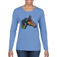 thumbnail image 1 of Colorful Neon Horse | Dean Russo Art Animal Lover Womens Long Sleeve T-Shirt, Light Blue, Large, 1 of 6