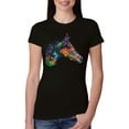 thumbnail image 1 of Colorful Neon Horse | Dean Russo Art Animal Lover Womens Slim Fit Junior Tee, Black, XX-Large, 1 of 6