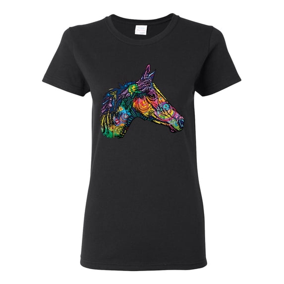 Colorful Neon Horse | Dean Russo Art Animal Lover Womens T-Shirt, Black, XX-Large