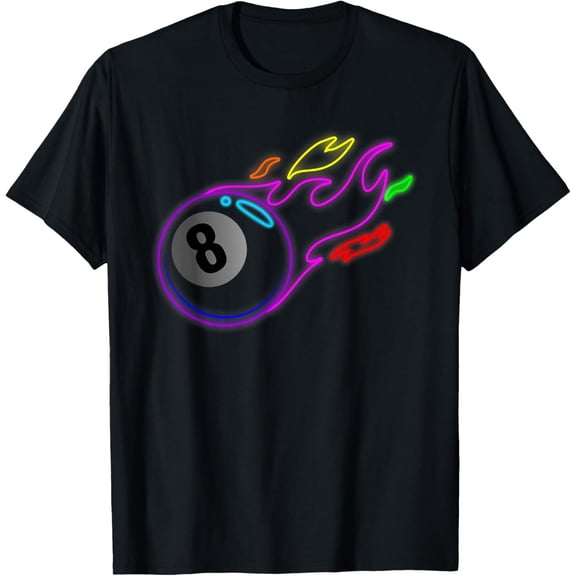 Colorful Neon Lights Eight Ball Billiards Pool T-Shirt MM T-Shirt