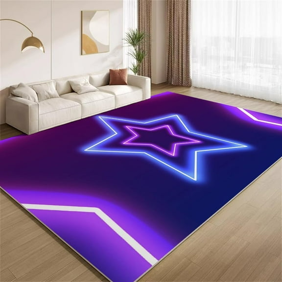 Colorful Neon Lines Area Rugs Neon Light Stars Rugs Ultra Soft Non Slip Washable Carpet for Living Room Bedroom Study Office Hallway 2ftx3ft