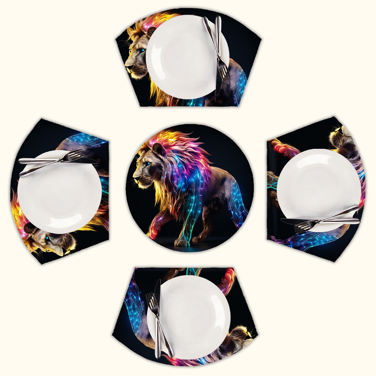 Colorful Neon Lion Round Table Placemats Set Of 5 Wedge Table Mats ...