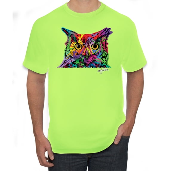 Colorful Neon Owl Animal Lover Men's Graphic T-Shirt, Safety Green, 2XL