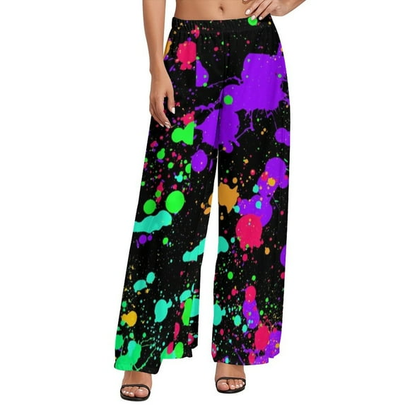 Colorful Neon Paint Pants Womens Abstract Graffiti Street Wear Trousers Elastic Waist Casual Wide Leg Pants Gift