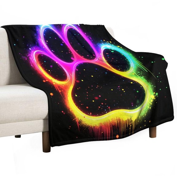 Colorful Neon Paw Print-1 Throw Blanket for Women, Men- Super Soft Plush Blanket Throw Fleece Blanket Animal Blanket