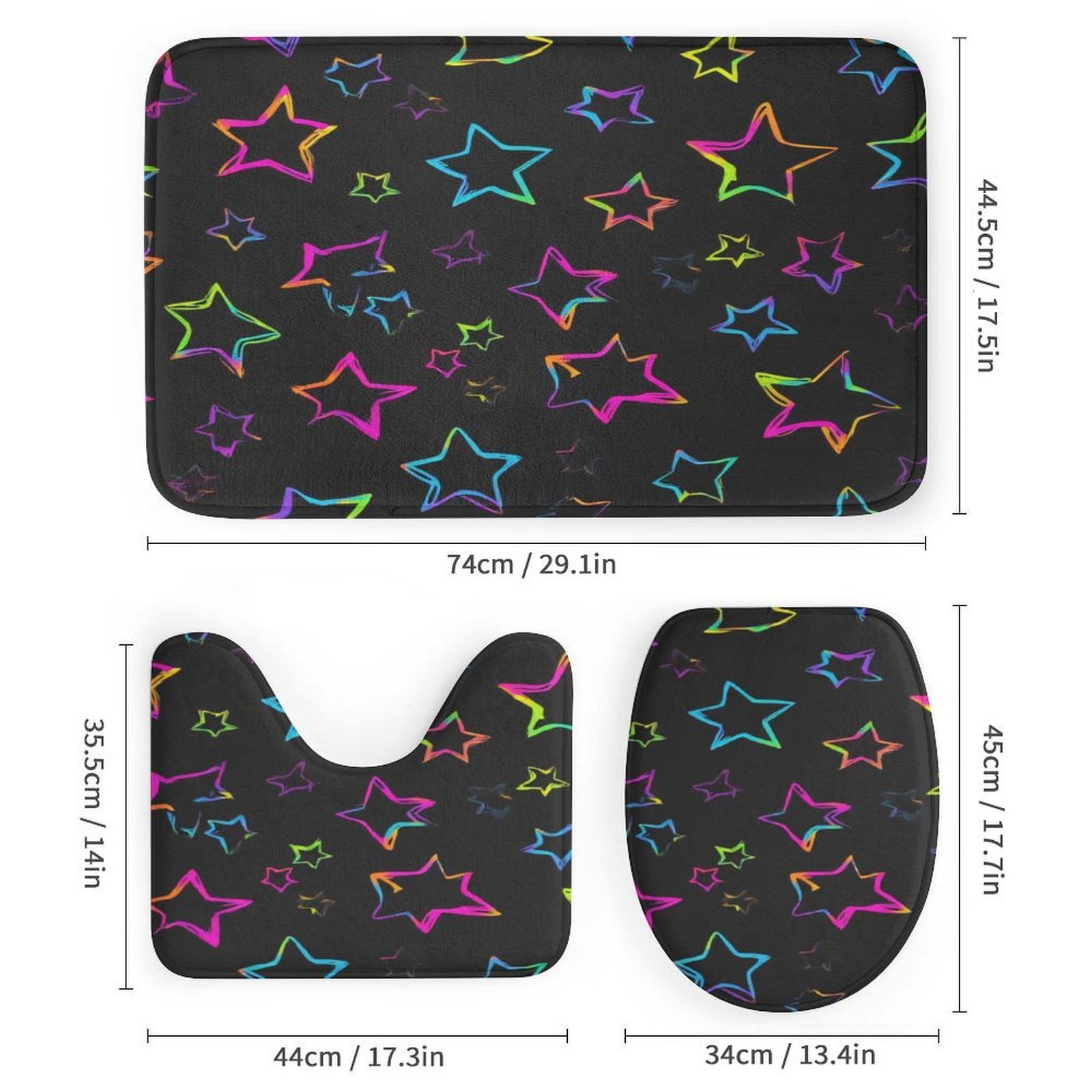 Colorful Neon Star Pattern Bathroom Rugs Sets 3 Piece Toilet Lid Cover ...