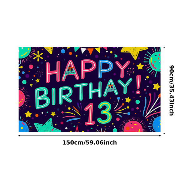 Colorful Neon Style Happy 13 Birthday Backdrop Banner Party Decors Background Photography Props for Birthday Party Celebration Decorations Photo Booth Setup