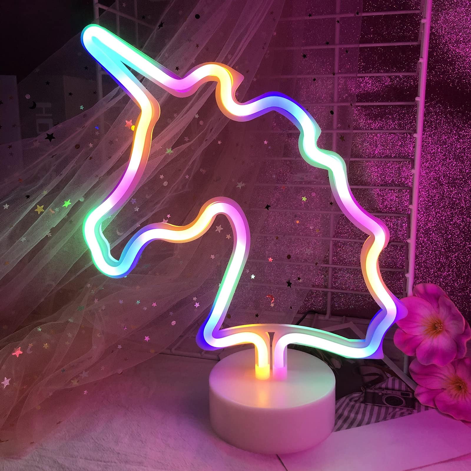 Colorful Neon Unicorn Lamps for Girls Bedroom Decor Battery or USB
