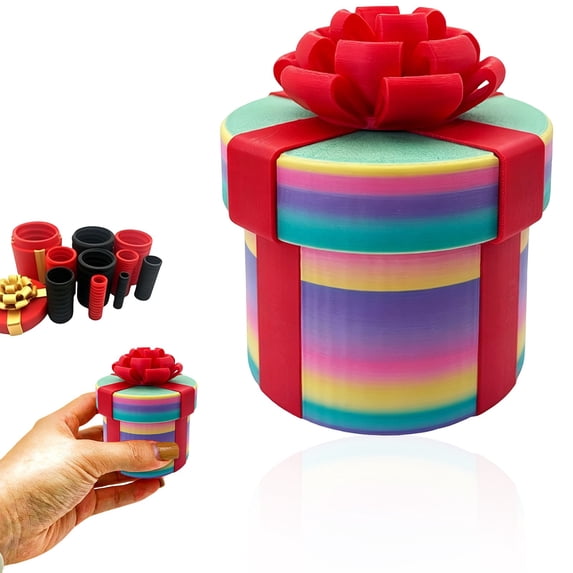 Colorful Nested Screw Prank Puzzle Gift Box, Reusable 4 Layer Twist Unboxing Game Box with Red Bow, Annoying Gift Box for Gift Cards Cash, Birthday & Holiday Party Funny Surprise