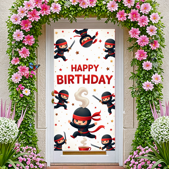 Colorful Ninja Birthday Party Banner Kids Backdrop Cute Decorative Design Celebration for Children Party Indoor