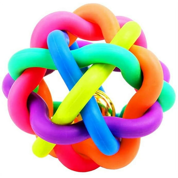 Colorful Nobbly Wobbly Ball Dog Toy Weave Style Ball with Bell Toy for Cat Puppy Pet Chew Toy Medium (Unbranded)