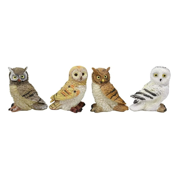 Colorful Nocturnal Owls Of The World Miniature Figurine Set of 4 Owl Theme Decor
